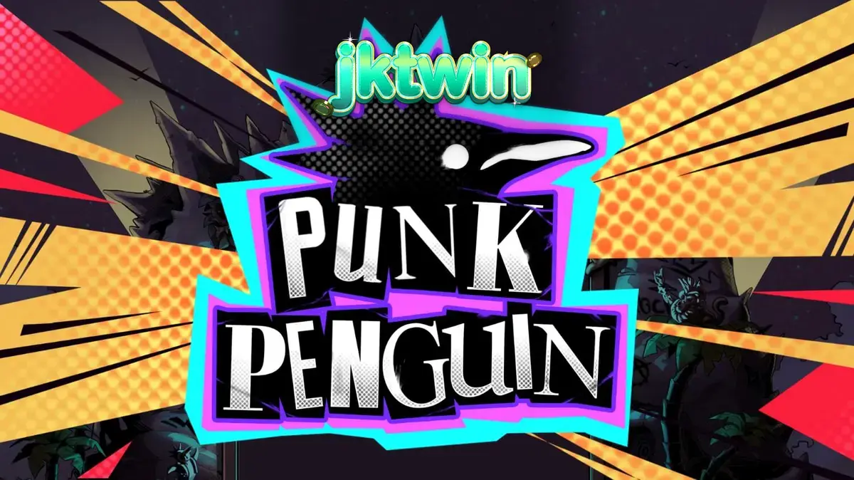Tampilan visual slot Punk Penguin dengan tema konser punk rock dan penguin pemberontak.